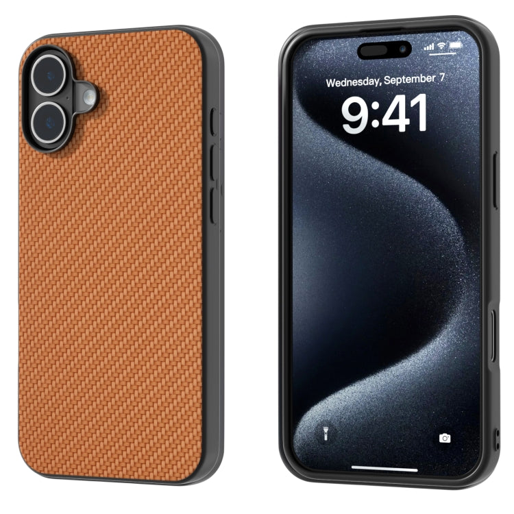 For iPhone 16 Plus Carbon Fiber Texture Protective Phone Case(Light Brown) - iPhone 16 Plus Cases by buy2fix | Online Shopping UK | buy2fix