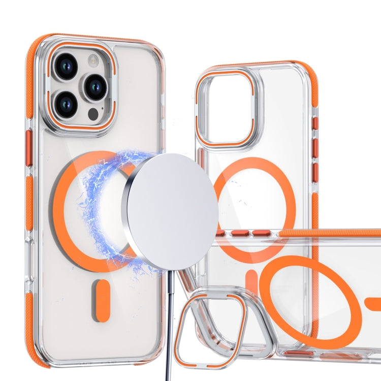 For iPhone 13 Pro Max Dual-Color Clear Acrylic Hybrid TPU Lens Flip Holder MagSafe Phone Case(Orange) - iPhone 13 Pro Max Cases by buy2fix | Online Shopping UK | buy2fix