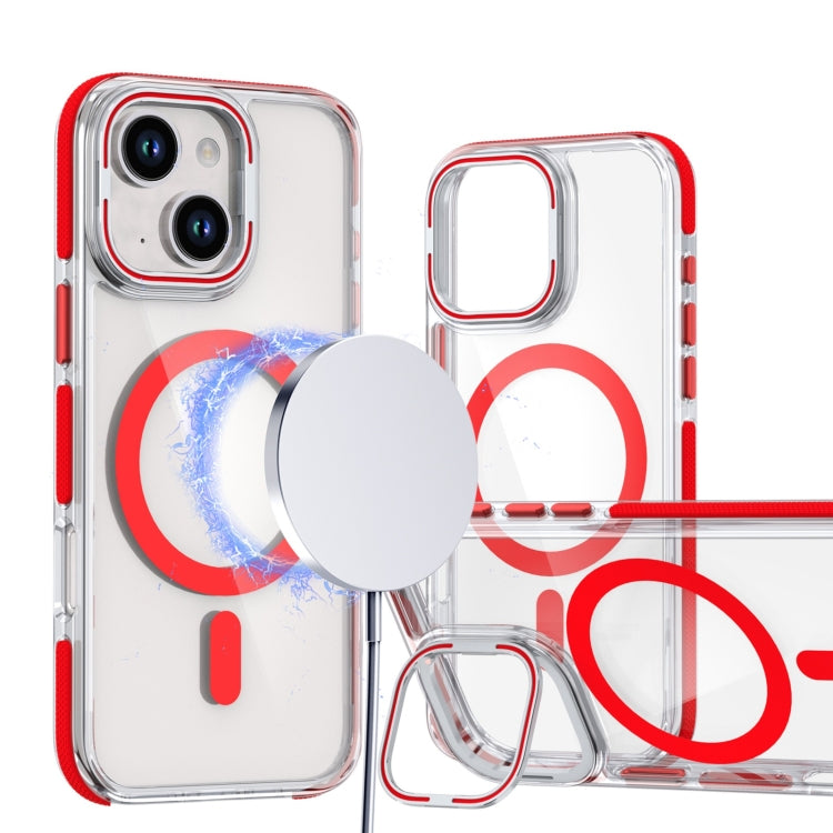 For iPhone 14 Plus Dual-Color Clear Acrylic Hybrid TPU Lens Flip Holder MagSafe Phone Case(Red) - iPhone 14 Plus Cases by buy2fix | Online Shopping UK | buy2fix