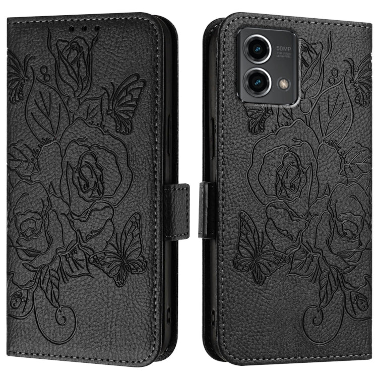 For Motorola Moto G Stylus 5G 2024 Embossed Rose RFID Anti-theft Leather Phone Case(Black) - Motorola Cases by buy2fix | Online Shopping UK | buy2fix