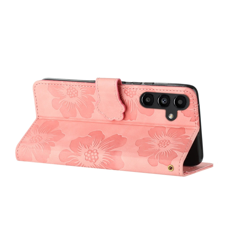 For Samsung Galaxy S25 5G Flower Embossing Pattern Leather Phone Case(Pink) - Galaxy S25 5G Cases by buy2fix | Online Shopping UK | buy2fix