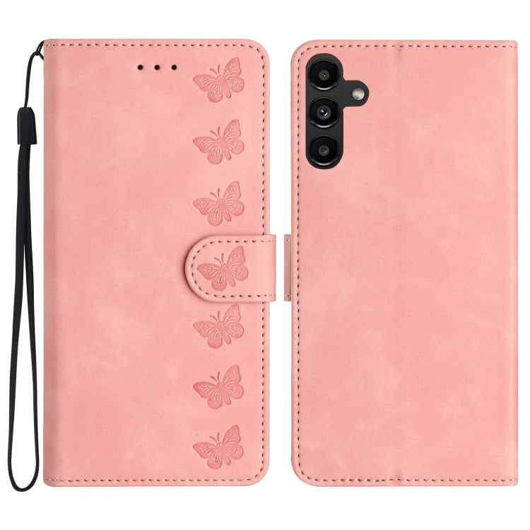 For Samsung Galaxy S25 5G Seven Butterflies Embossed Leather Phone Case(Pink) - Galaxy S25 5G Cases by buy2fix | Online Shopping UK | buy2fix