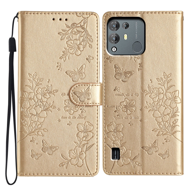 For Blackview A55 Pro Butterflies and Flowers Leather Phone Case(Gold) - More Brand by buy2fix | Online Shopping UK | buy2fix