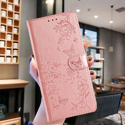 For Google Pixel 9 / 9 Pro Butterflies and Flowers Leather Phone Case(Rose Gold) - Google Cases by buy2fix | Online Shopping UK | buy2fix