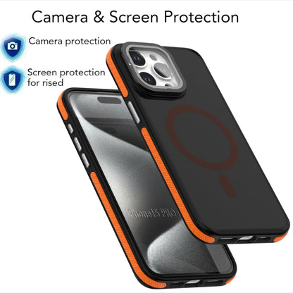 For iPhone 12 Pro Max Magsafe Dual-Color Skin Feel Lens Film Phone Case with Lens Fold Holder(Orange) - iPhone 12 Pro Max Cases by buy2fix | Online Shopping UK | buy2fix