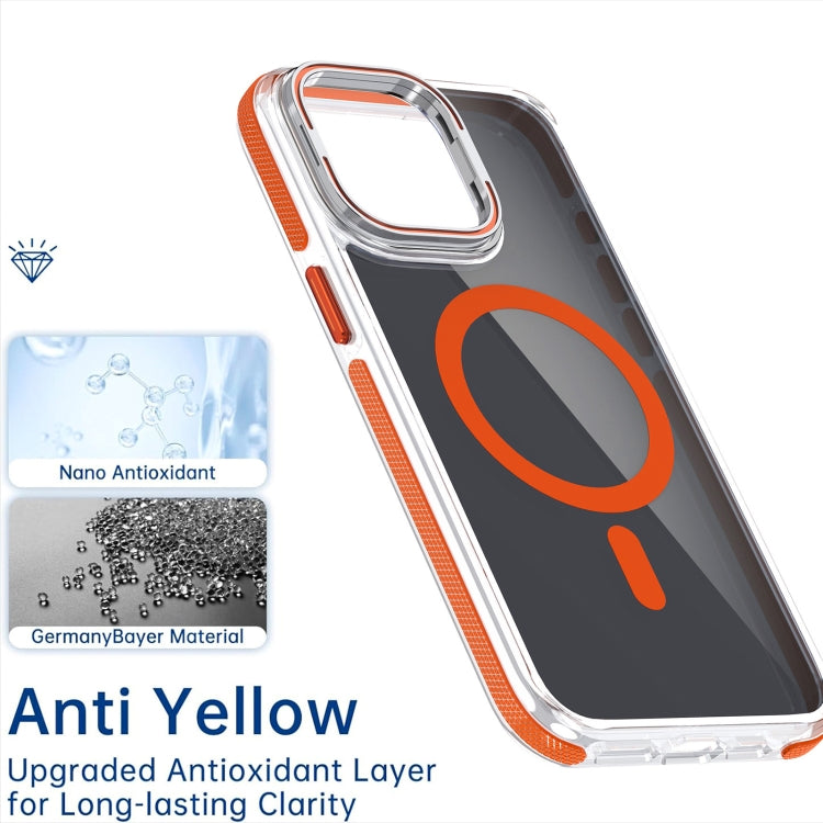 For iPhone 16 Pro Magsafe Dual-Color Transparent Black Lens Holder Phone Case(Orange) - iPhone 16 Pro Cases by buy2fix | Online Shopping UK | buy2fix