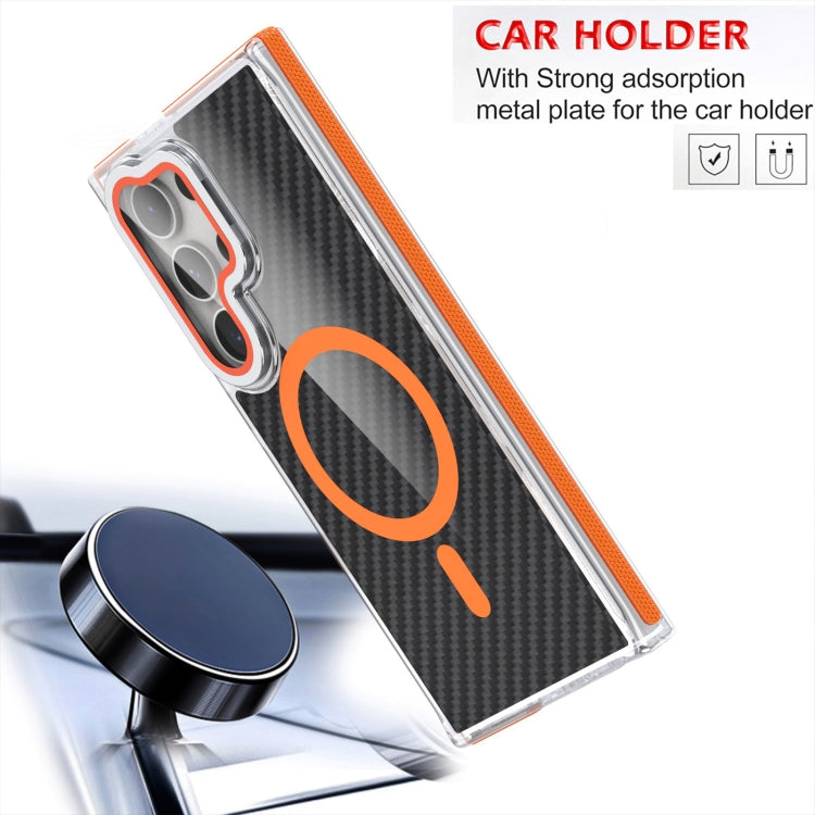 For Samsung Galaxy S24 Ultra 5G Magsafe Dual-Color Carbon Fiber Lens Film Phone Case with Lens Fold Holder(Gray) - Galaxy S24 Ultra 5G Cases by buy2fix | Online Shopping UK | buy2fix