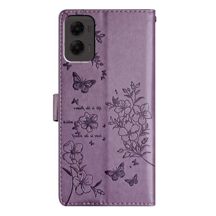 For Motorola Moto G Stylus 5G 2024 Butterflies and Flowers Leather Phone Case(Purple) - Motorola Cases by buy2fix | Online Shopping UK | buy2fix