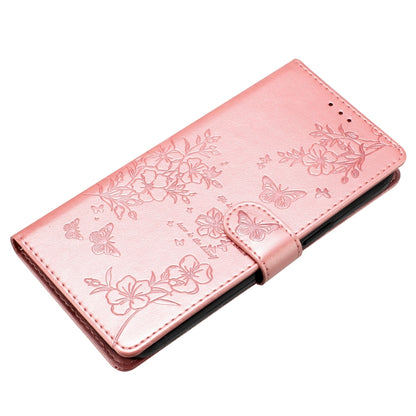 For Motorola Moto G Play 2024 Butterflies and Flowers Leather Phone Case(Rose Gold) - Motorola Cases by buy2fix | Online Shopping UK | buy2fix