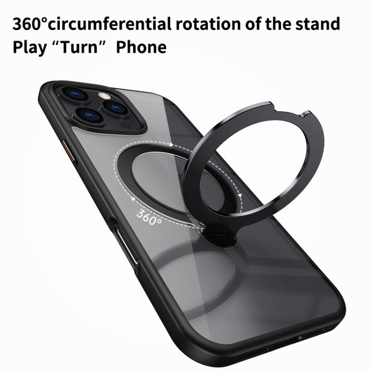 For iPhone 16 Pro Max Transparent MagSafe Magnetic Rotating Ring Holder Phone Case(Black) - iPhone 16 Pro Max Cases by buy2fix | Online Shopping UK | buy2fix