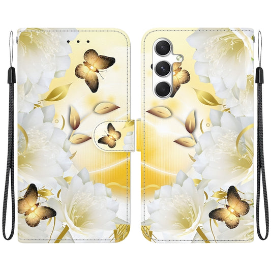 For Samsung Galaxy S25+ 5G Crystal Texture Colored Drawing Leather Phone Case(Gold Butterfly Epiphyllum) - Galaxy S25+ 5G Cases by buy2fix | Online Shopping UK | buy2fix