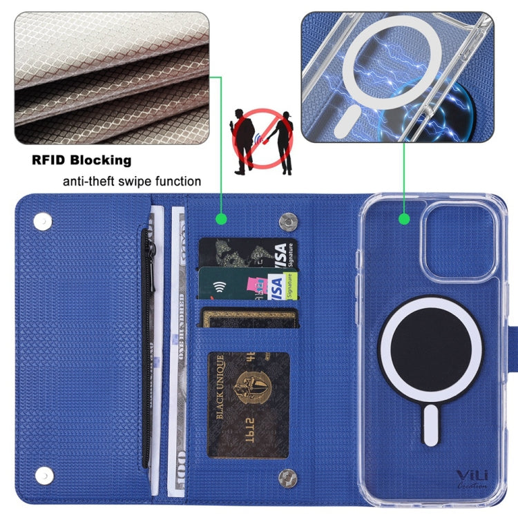 For iPhone 15 Pro ViLi GHB-C Series RFID MagSafe Magnetic Flip Leather Phone Case(Blue) - iPhone 15 Pro Cases by ViLi | Online Shopping UK | buy2fix