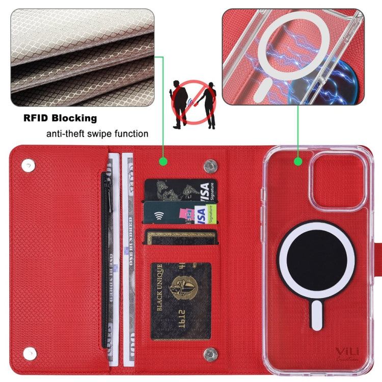 For iPhone 13 Pro Max ViLi GHB-C Series RFID MagSafe Magnetic Flip Leather Phone Case(Red) - iPhone 13 Pro Max Cases by ViLi | Online Shopping UK | buy2fix