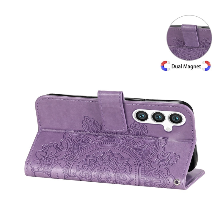 For Samsung Galaxy S25+ 5G Seven-petal Flowers Embossing Leather Phone Case(Light Purple) - Galaxy S25+ 5G Cases by buy2fix | Online Shopping UK | buy2fix