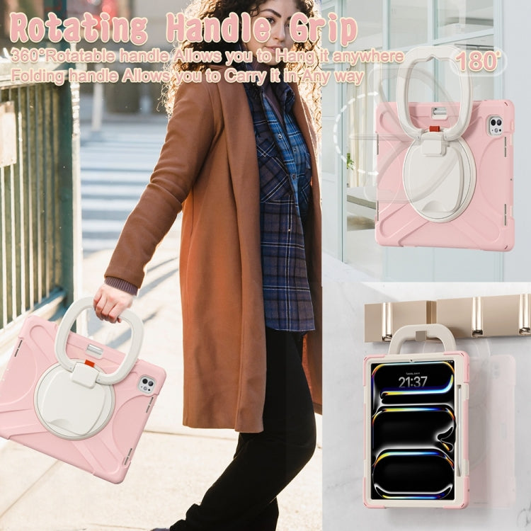 For iPad Pro 13 2024 Silicone Hybrid PC Tablet Case with Holder & Shoulder Strap(Cherry Blossom Pink) - iPad Pro 13 2024 Cases by buy2fix | Online Shopping UK | buy2fix