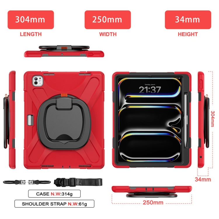 For iPad Pro 13 2024 Silicone Hybrid PC Tablet Case with Holder & Shoulder Strap(Red) - iPad Pro 13 2024 Cases by buy2fix | Online Shopping UK | buy2fix