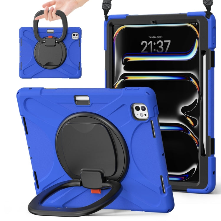 For iPad Pro 13 2024 Silicone Hybrid PC Tablet Case with Holder & Shoulder Strap(Blue) - iPad Pro 13 2024 Cases by buy2fix | Online Shopping UK | buy2fix