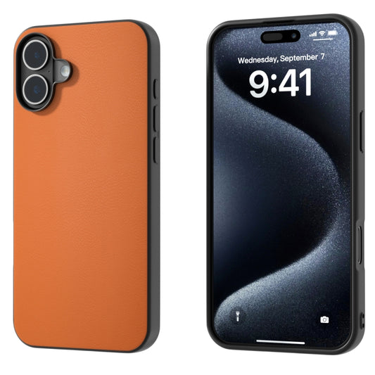 For iPhone 16 Plus PU Leather Black Frame Full Coverage Phone Case(Orange) - iPhone 16 Plus Cases by buy2fix | Online Shopping UK | buy2fix