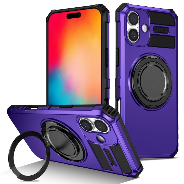 For iPhone 16 Plus Rotating Magnetic Holder Phone Case(Purple) - iPhone 16 Plus Cases by buy2fix | Online Shopping UK | buy2fix