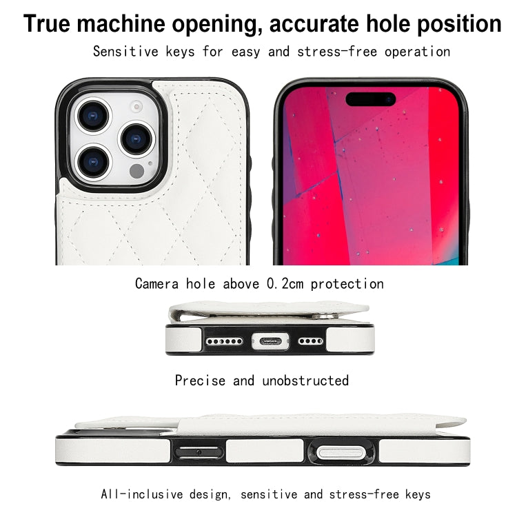 For iPhone 16 Pro Double Buckle Rhombic PU Leather Phone Case(White) - iPhone 16 Pro Cases by buy2fix | Online Shopping UK | buy2fix