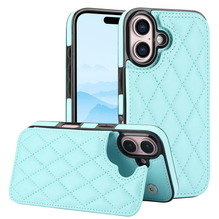 For iPhone 16 Plus Double Buckle Rhombic PU Leather Phone Case(Blue) - iPhone 16 Plus Cases by buy2fix | Online Shopping UK | buy2fix