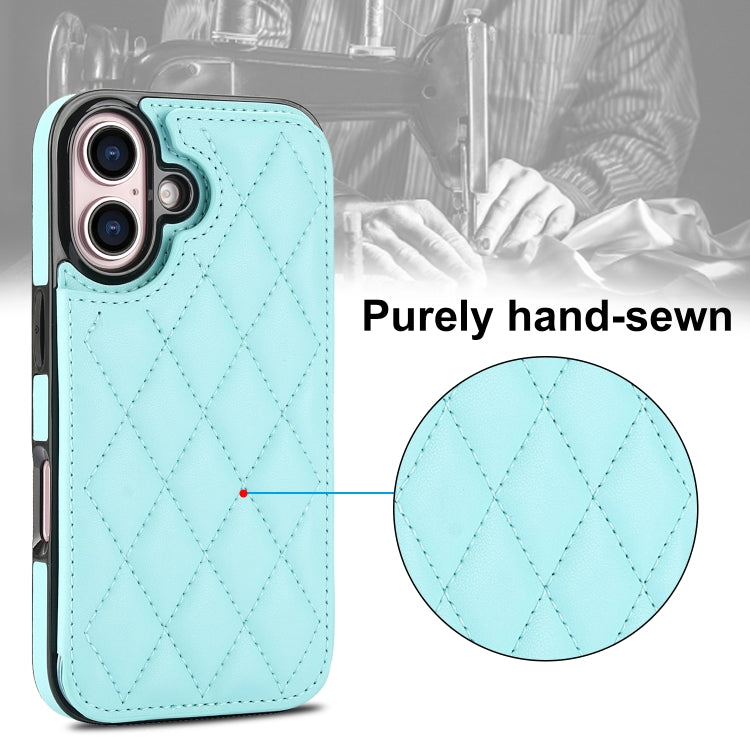 For iPhone 16 Plus Double Buckle Rhombic PU Leather Phone Case(Blue) - iPhone 16 Plus Cases by buy2fix | Online Shopping UK | buy2fix