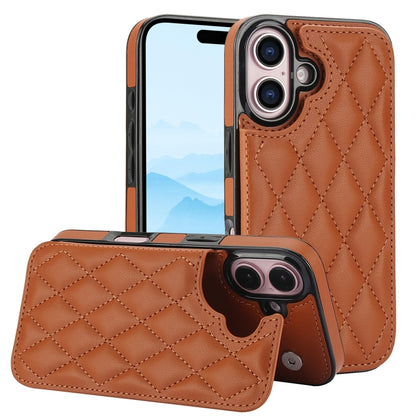 For iPhone 16 Plus Double Buckle Rhombic PU Leather Phone Case(Brown) - iPhone 16 Plus Cases by buy2fix | Online Shopping UK | buy2fix