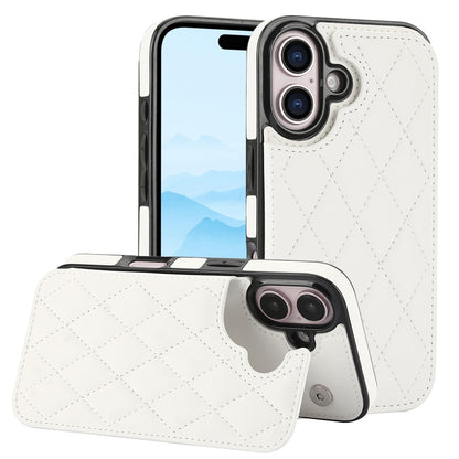 For iPhone 16 Double Buckle Rhombic PU Leather Phone Case(White) - iPhone 16 Cases by buy2fix | Online Shopping UK | buy2fix