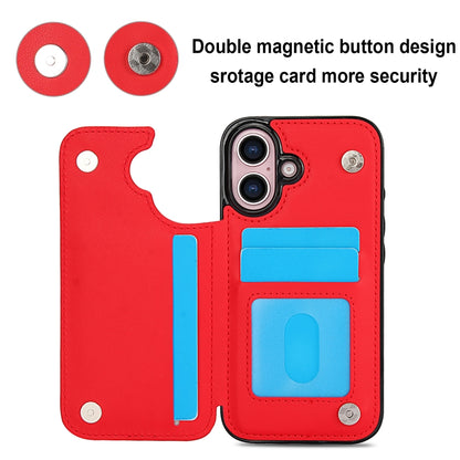 For iPhone 16 Double Buckle Rhombic PU Leather Phone Case(Red) - iPhone 16 Cases by buy2fix | Online Shopping UK | buy2fix