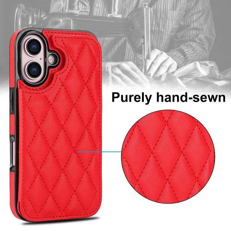 For iPhone 16 Double Buckle Rhombic PU Leather Phone Case(Red) - iPhone 16 Cases by buy2fix | Online Shopping UK | buy2fix