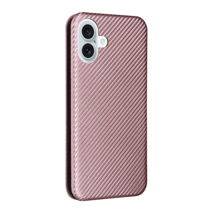 For iPhone 16 Plus Carbon Fiber Texture Flip Leather Phone Case(Pink) - iPhone 16 Plus Cases by buy2fix | Online Shopping UK | buy2fix