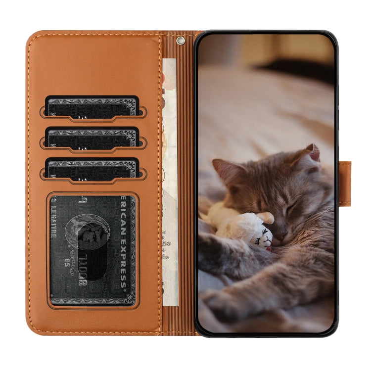 For Samsung Galaxy S25 Ultra 5G Cat Embossing Pattern Leather Phone Case with Lanyard(Brown) - Galaxy S25 Ultra 5G Cases by buy2fix | Online Shopping UK | buy2fix