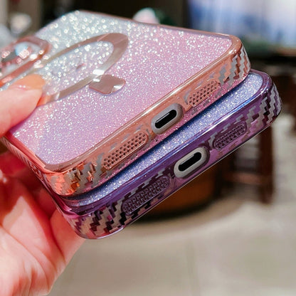 For iPhone 14 Pro Loves Gradient Glitter Carbon Fiber Magsafe TPU Phone Case(Purple) - iPhone 14 Pro Cases by buy2fix | Online Shopping UK | buy2fix