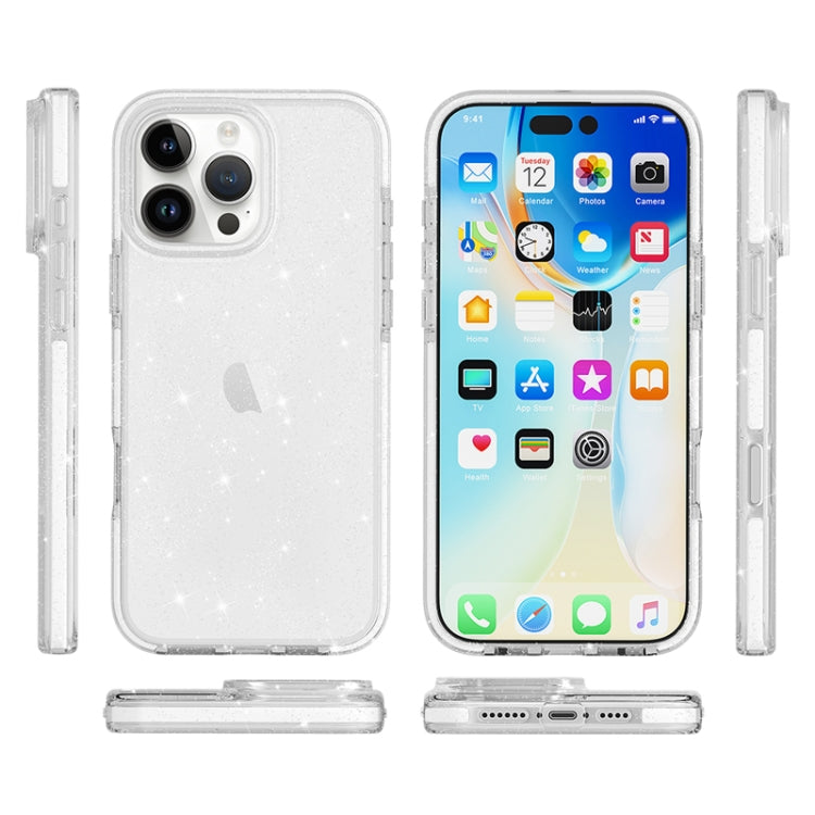 For iPhone 16 Dual Color Clear Glitter TPU + TPE Full Coverage Phone Case(Glitter White) - iPhone 16 Cases by buy2fix | Online Shopping UK | buy2fix