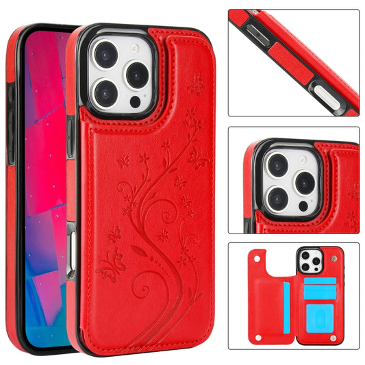 For iPhone 16 Pro Max Double Buckle Butterfly Embossing PU Phone Case(Red) - iPhone 16 Pro Max Cases by buy2fix | Online Shopping UK | buy2fix