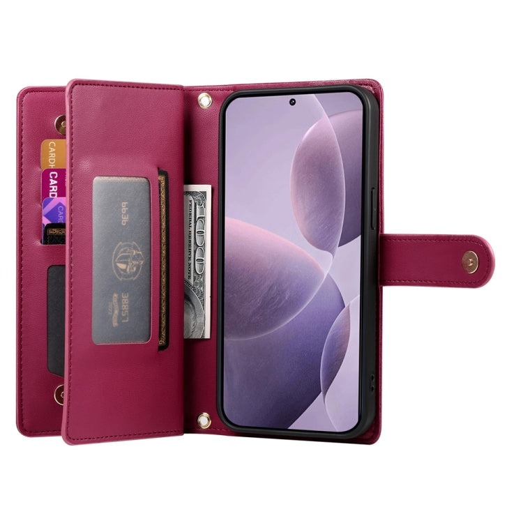 For Redmi K70 Nine Card-slot Zipper Wallet Bag Leather Phone Case(Red) - K70 Cases by buy2fix | Online Shopping UK | buy2fix