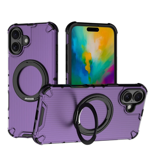 For iPhone 16 Plus Grating 360 Degree Rotating Holder Shockproof Phone Case(Purple) - iPhone 16 Plus Cases by buy2fix | Online Shopping UK | buy2fix