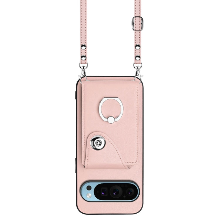 For Google Pixel 9 Pro XL Organ Card Bag Ring Holder Phone Case with Long Lanyard(Pink) - Google Cases by buy2fix | Online Shopping UK | buy2fix