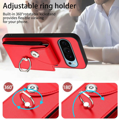 For Google Pixel 9 Pro XL Organ Card Bag Ring Holder Phone Case with Long Lanyard(Red) - Google Cases by buy2fix | Online Shopping UK | buy2fix