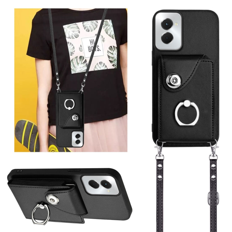 For Motorola Moto G Stylus 5G 2024 Organ Card Bag Ring Holder Phone Case with Long Lanyard(Black) - Motorola Cases by buy2fix | Online Shopping UK | buy2fix