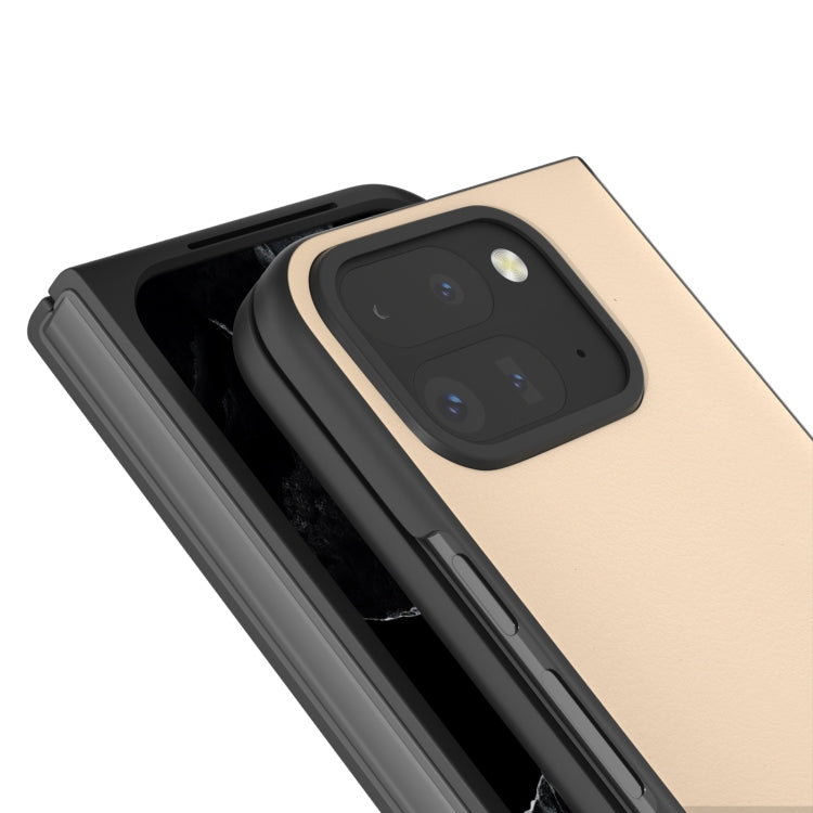 For Google Pixel 9 Pro Fold PU Leather Black Frame Full Coverage Phone Case(Peach Pink) - Google Cases by buy2fix | Online Shopping UK | buy2fix