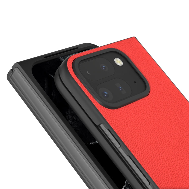 For Google Pixel 9 Pro Fold ABEEL Genuine Leather Luolai Series Phone Case(Red) - Google Cases by buy2fix | Online Shopping UK | buy2fix