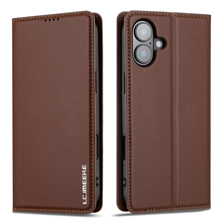 For iPhone 16 Plus LC.IMEEKE L1 Series Frosted Fine Texture PU Phone Case(Brown) - iPhone 16 Plus Cases by LC.IMEEKE | Online Shopping UK | buy2fix