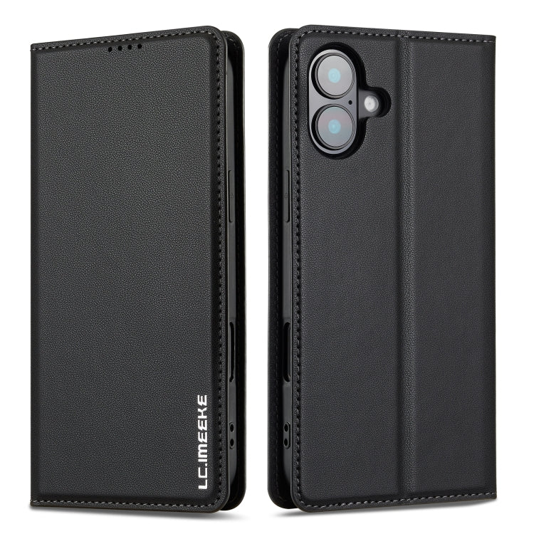 For iPhone 16 LC.IMEEKE L1 Series Frosted Fine Texture PU Phone Case(Black) - iPhone 16 Cases by LC.IMEEKE | Online Shopping UK | buy2fix