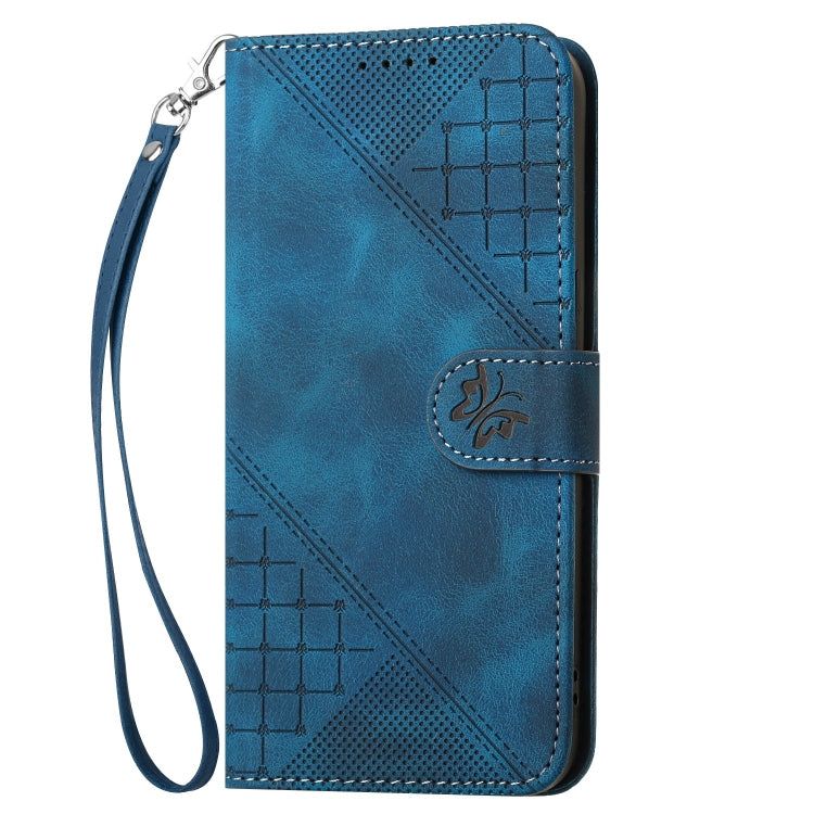 For Redmi K70 YX0080 Grid Butterfly Embossed Pattern Flip Leather Phone Case with Lanyard(Dark Blue) - K70 Cases by buy2fix | Online Shopping UK | buy2fix