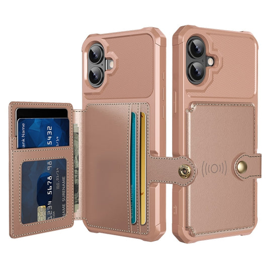 For iPhone 16 Plus Magnetic Wallet Card Bag Leather Phone Case(Rose Gold) - iPhone 16 Plus Cases by buy2fix | Online Shopping UK | buy2fix