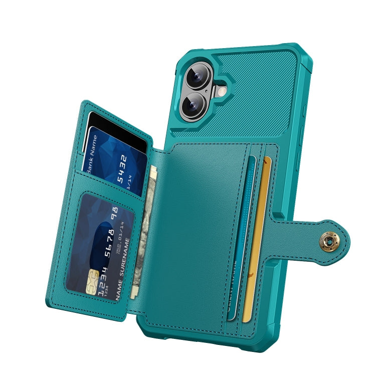 For iPhone 16 Plus Magnetic Wallet Card Bag Leather Phone Case(Cyan) - iPhone 16 Plus Cases by buy2fix | Online Shopping UK | buy2fix