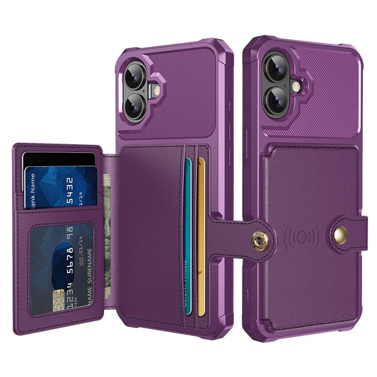 For iPhone 16 Plus Magnetic Wallet Card Bag Leather Phone Case(Purple) - iPhone 16 Plus Cases by buy2fix | Online Shopping UK | buy2fix