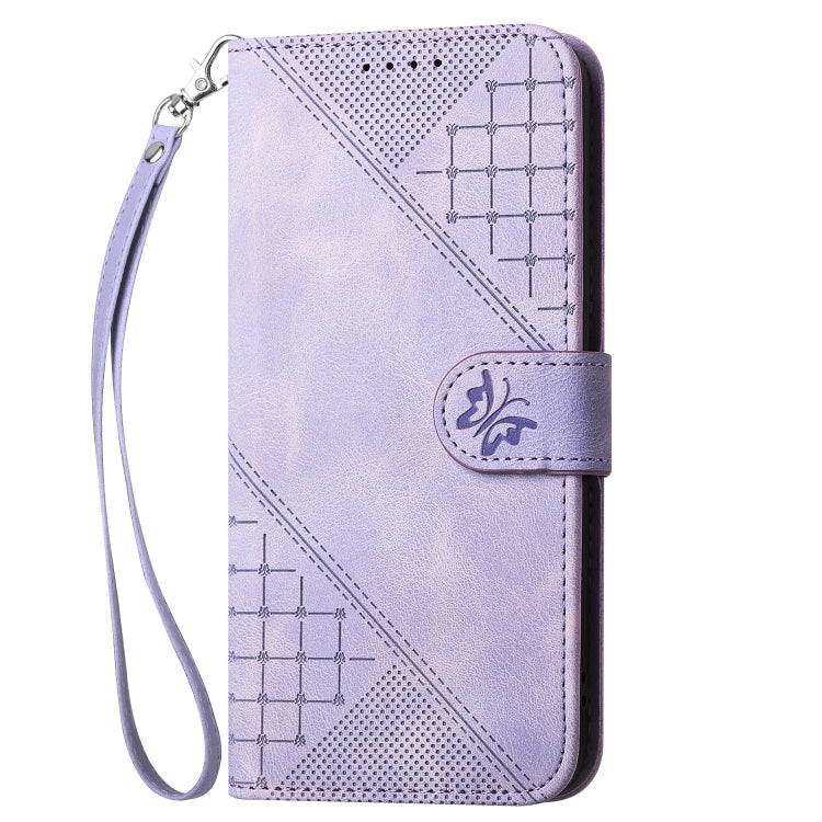 For Google Pixel 9 Pro XL YX0080 Grid Butterfly Embossed Pattern Flip Leather Phone Case with Lanyard(Light Purple) - Google Cases by buy2fix | Online Shopping UK | buy2fix