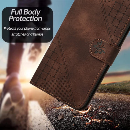 For Motorola Moto G Stylus 5G 2024 YX0080 Grid Butterfly Embossed Pattern Flip Leather Phone Case with Lanyard(Coffee) - Motorola Cases by buy2fix | Online Shopping UK | buy2fix